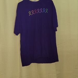 Gildan Purple Tee with Multicolor Ribbon Design
